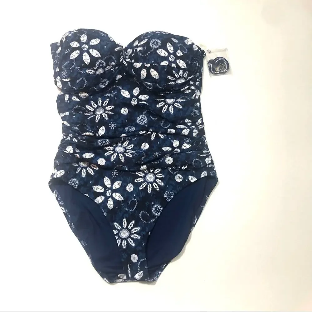 Bleu Rod Beattie floral bandeau onepiece swimsuit